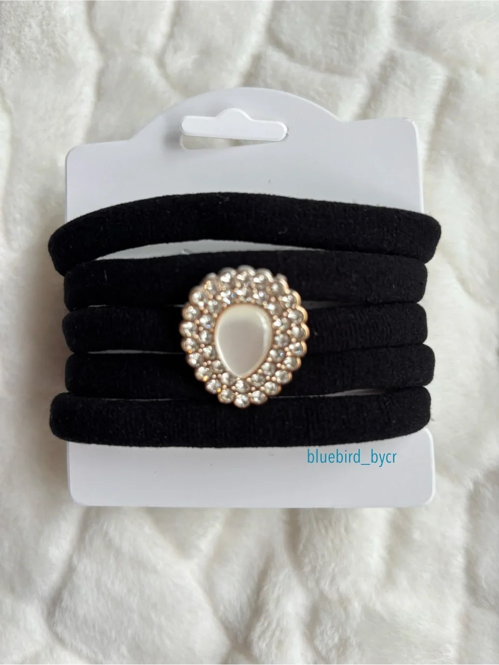 Teardrop Black Hair Ties with Pearl and Gold Accent